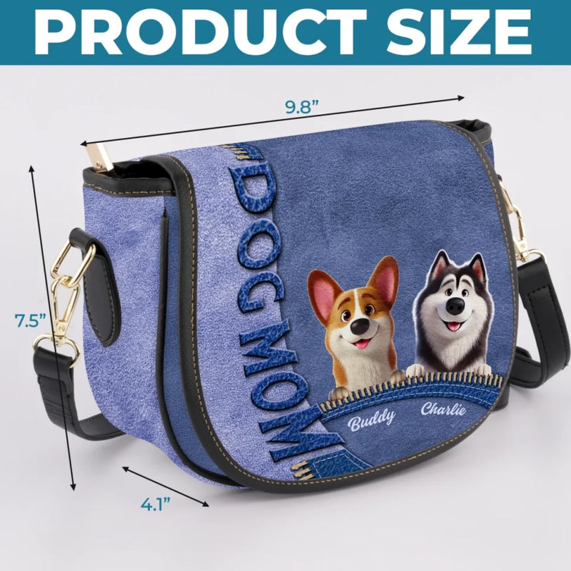 Wagging Tails & Sloppy Kisses - Dog Personalized Custom Leather Saddle Bag - Gift For Pet Owners, Pet Lovers