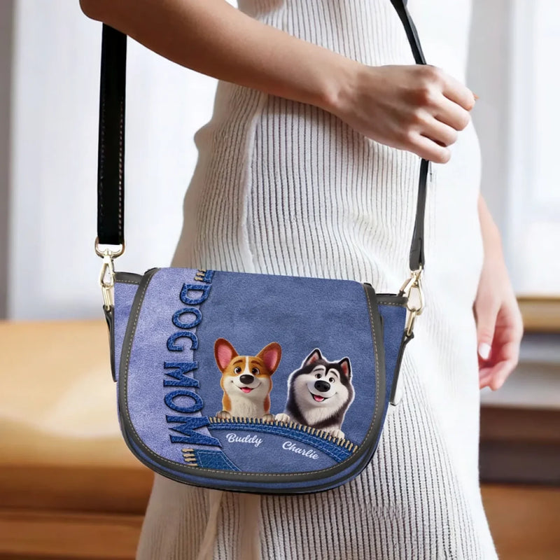 Wagging Tails & Sloppy Kisses - Dog Personalized Custom Leather Saddle Bag - Gift For Pet Owners, Pet Lovers