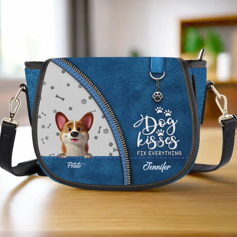 Custom Name Dog Lover Gifts - Personalized Leather Saddle Bag