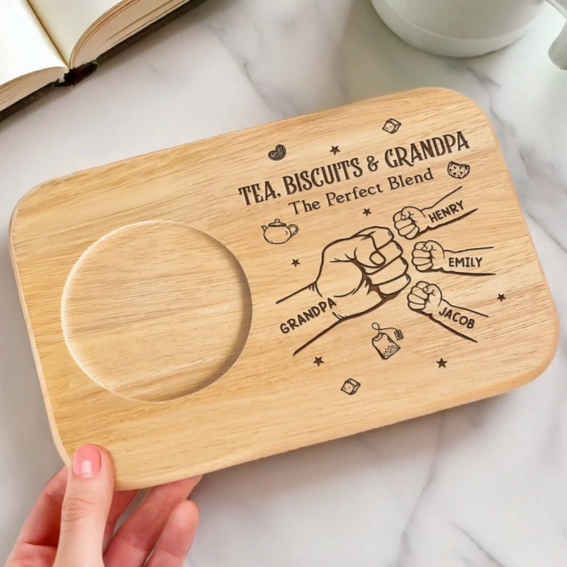 Brewed With Love, Enjoyed With Family - Family Personalized Custom Engraved Wooden Tea & Snack Board - Father's Day, Gift For Dad, Grandpa