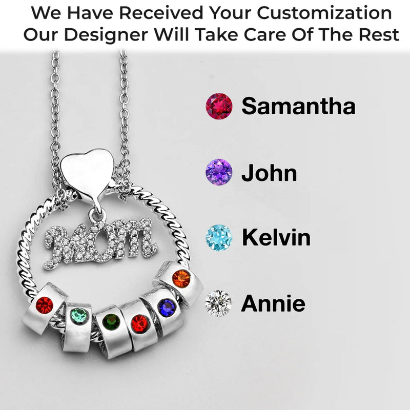 Mom’s Love, Forever Engraved - Family Personalized Custom Circle Pendant With Birthstone Beads Necklace - Mother's Day, Gift For Mom