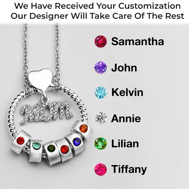Mom’s Love, Forever Engraved - Family Personalized Custom Circle Pendant With Birthstone Beads Necklace - Mother's Day, Gift For Mom