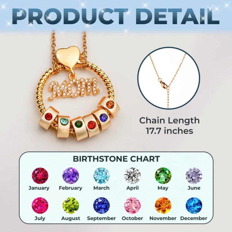 Mom’s Love, Forever Engraved - Family Personalized Custom Circle Pendant With Birthstone Beads Necklace - Mother's Day, Gift For Mom