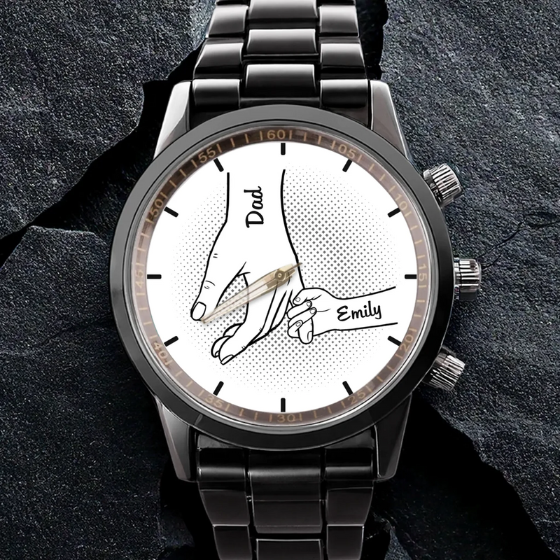 Custom Name Family Handprint Gifts for Dad - Personalized Men's Watch