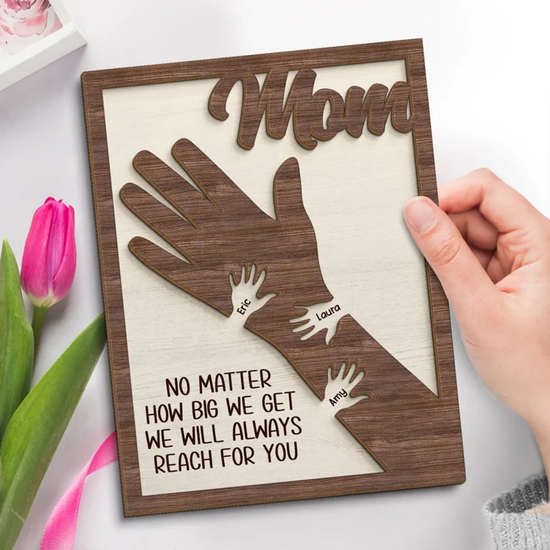 From Little Hands To Big Hearts - Family Personalized Custom 2-Layered Wooden Plaque With Stand - Mother's Day Gift For Mom, Grandma