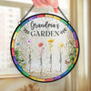 Where Grandkids Grow And Love Blooms - Family Personalized Custom Stained Glass Window Hanging Suncatcher - Mother's Day, Gift For Mom, Grandma