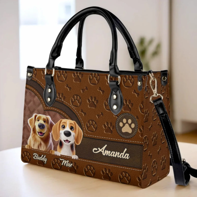 Tails Of Love And Friendship - Dog Personalized Custom Leather Handbag - Gift For Pet Owners, Pet Lovers