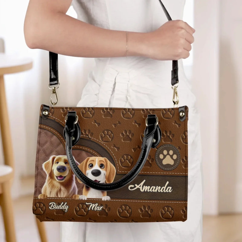 Tails Of Love And Friendship - Dog Personalized Custom Leather Handbag - Gift For Pet Owners, Pet Lovers