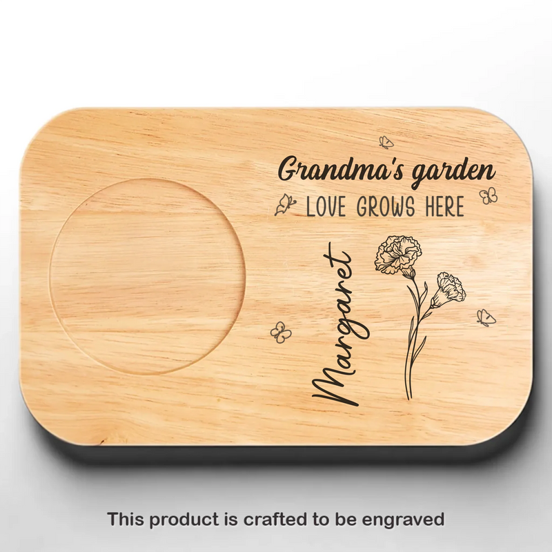 Grandma’s Love Blooms Forever - Family Personalized Custom Engraved Wooden Tea & Snack Board - Mother's Day, Gift For Mom, Grandma