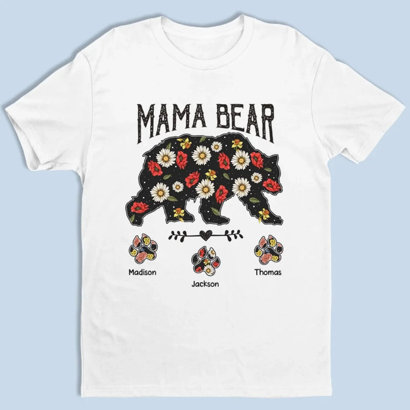 Strong As A Mama Bear, Soft As A Flower -  Family Personalized Custom Unisex T-shirt, Premium T-shirt, Hoodie - Mother's Day Gift For Mom, Grandma
