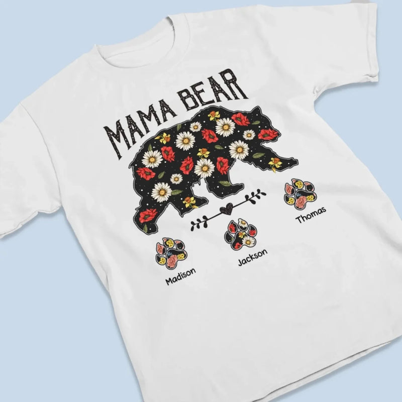 Strong As A Mama Bear, Soft As A Flower -  Family Personalized Custom Unisex T-shirt, Premium T-shirt, Hoodie - Mother's Day Gift For Mom, Grandma