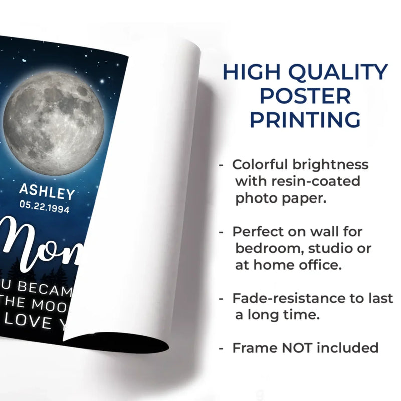 Mom, You Shine As Bright As The Moon - Family Personalized Custom Horizontal Poster - Mother's Day, Gift For Mom, Grandma