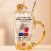 The Love Between Mother And Daughter Is Forever - Family Personalized Custom Enamel Flower Tea Cup With Lid & Spoon - Mother's Day, Gift For Mom
