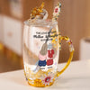 The Love Between Mother And Daughter Is Forever - Family Personalized Custom Enamel Flower Tea Cup With Lid & Spoon - Mother's Day, Gift For Mom