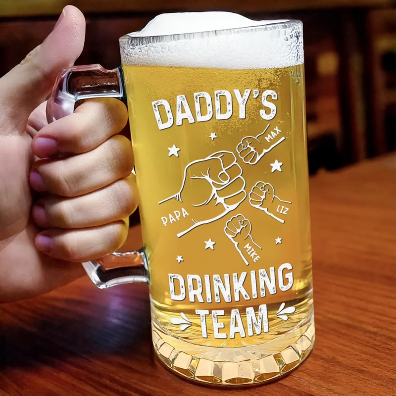 Toast To Daddy’s Drinking Team - Family Personalized Custom Glass Beer Mug - Father's Day, Gift For Dad, Grandpa
