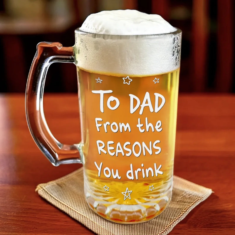 Custom Photo For The Drinking Legend - Family Personalized Custom Glass Beer Mug - Father's Day, Gift For Dad, Grandpa