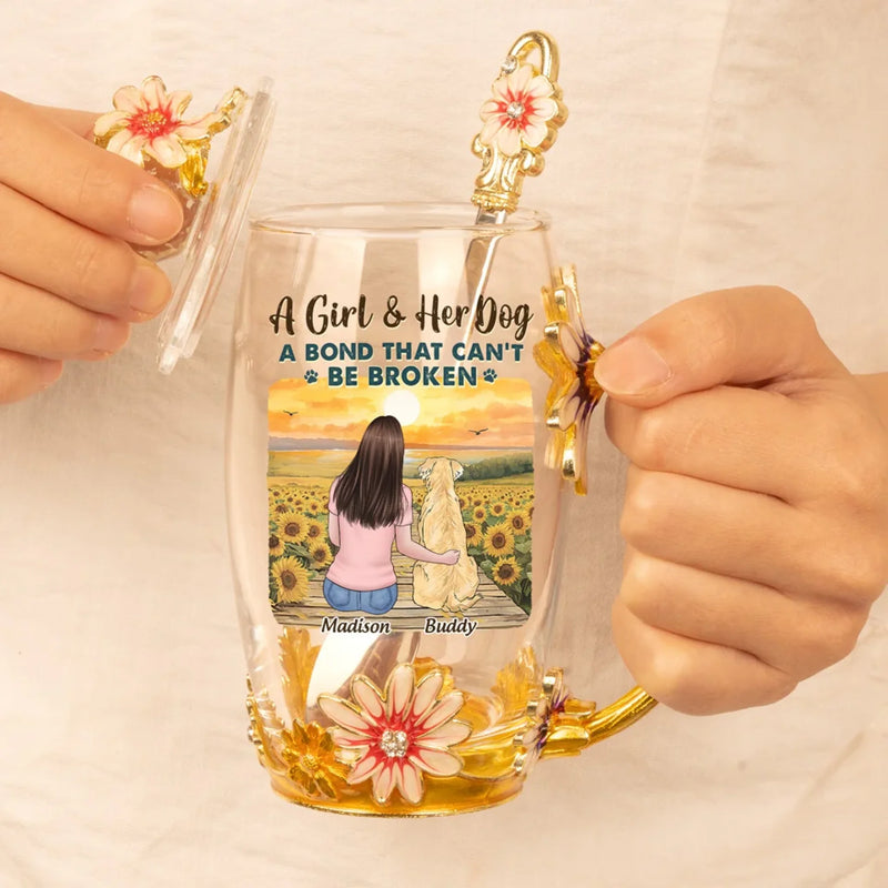 A Bond That Can't Be Broken - Dog Personalized Custom Enamel Flower Tea Cup With Lid & Spoon - Mother's Day, Gift For Pet Owners, Pet Lovers