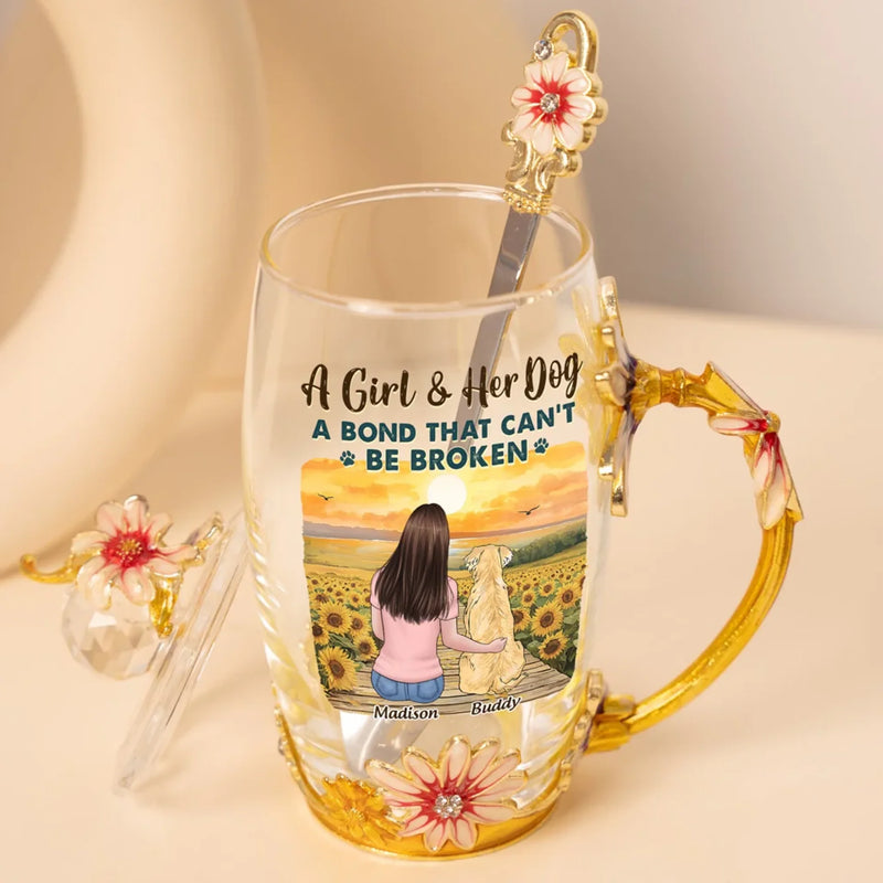 A Bond That Can't Be Broken - Dog Personalized Custom Enamel Flower Tea Cup With Lid & Spoon - Mother's Day, Gift For Pet Owners, Pet Lovers