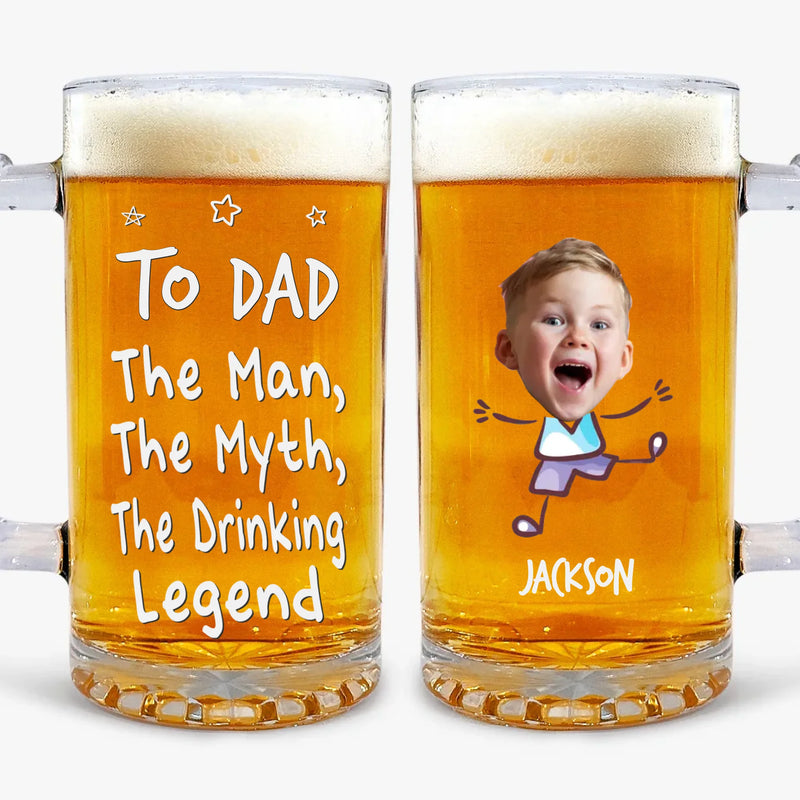 Custom Photo For The Drinking Legend - Family Personalized Custom Glass Beer Mug - Father's Day, Gift For Dad, Grandpa