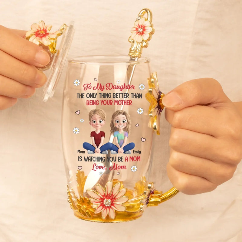 Bond That Grows Stronger - Family Personalized Custom Enamel Flower Tea Cup With Lid & Spoon - Mother's Day, Gift For Mom, Daughter