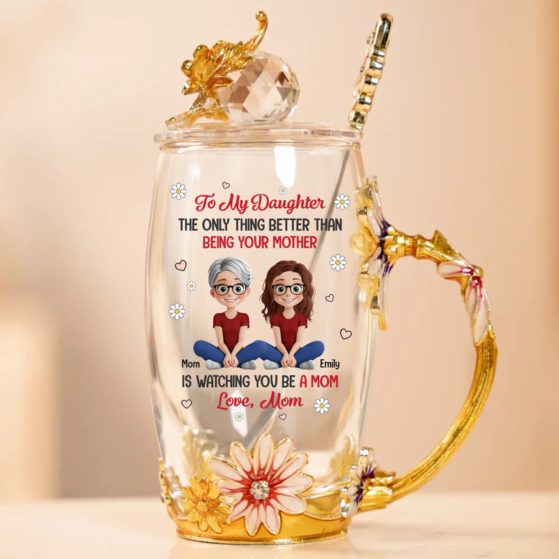 Bond That Grows Stronger - Family Personalized Custom Enamel Flower Tea Cup With Lid & Spoon - Mother's Day, Gift For Mom, Daughter