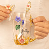 Blossom With Grace - Family Personalized Custom Enamel Flower Tea Cup With Lid & Spoon - Mother's Day, Gift For Mom, Grandma, Daughter