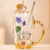 Blossom With Grace - Family Personalized Custom Enamel Flower Tea Cup With Lid & Spoon - Mother's Day, Gift For Mom, Grandma, Daughter