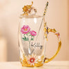 Blossom With Grace - Family Personalized Custom Enamel Flower Tea Cup With Lid & Spoon - Mother's Day, Gift For Mom, Grandma, Daughter