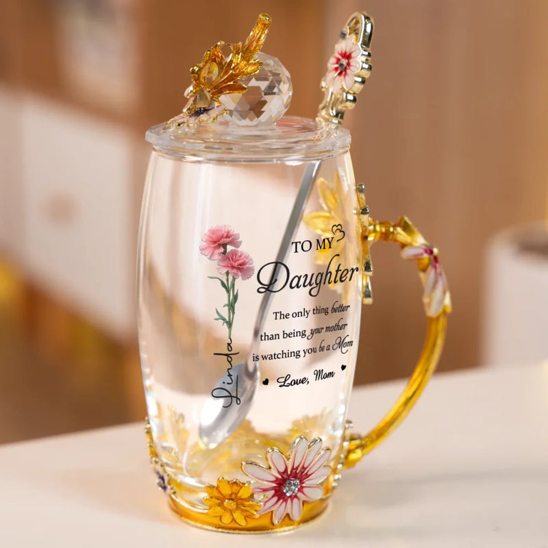 My Love Follows You Always - Family Personalized Custom Enamel Flower Tea Cup With Lid & Spoon - Mother's Day, Gift For Mom, Daughter