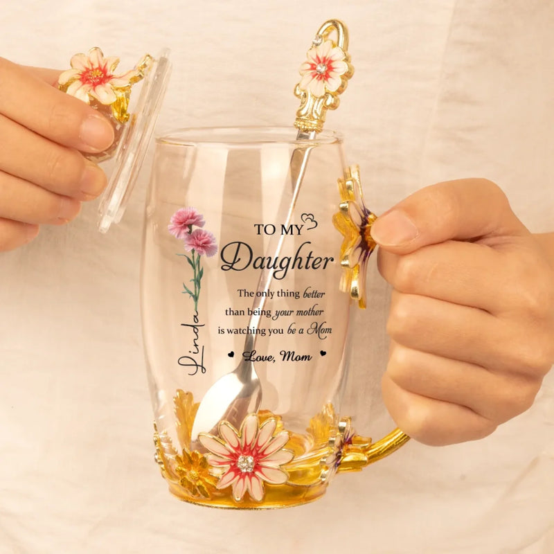 My Love Follows You Always - Family Personalized Custom Enamel Flower Tea Cup With Lid & Spoon - Mother's Day, Gift For Mom, Daughter