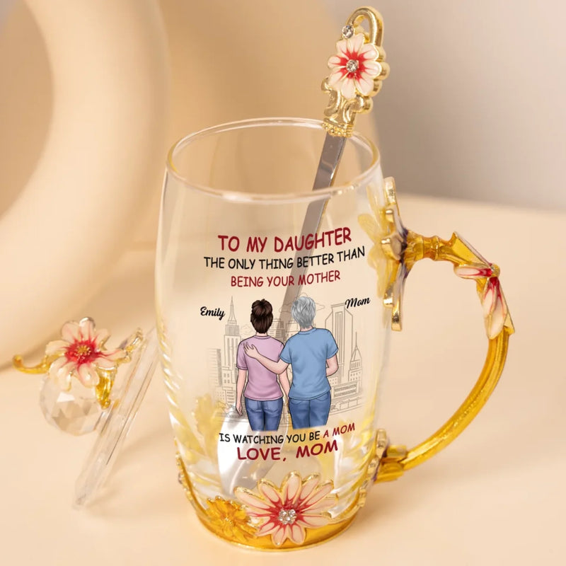 You Are My Forever Blessing - Family Personalized Custom Enamel Flower Tea Cup With Lid & Spoon - Mother's Day, Gift For Mom, Dad, Daughter