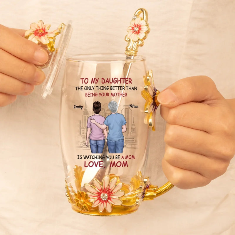 You Are My Forever Blessing - Family Personalized Custom Enamel Flower Tea Cup With Lid & Spoon - Mother's Day, Gift For Mom, Dad, Daughter
