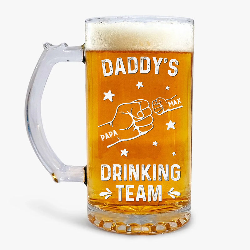 Toast To Daddy’s Drinking Team - Family Personalized Custom Glass Beer Mug - Father's Day, Gift For Dad, Grandpa