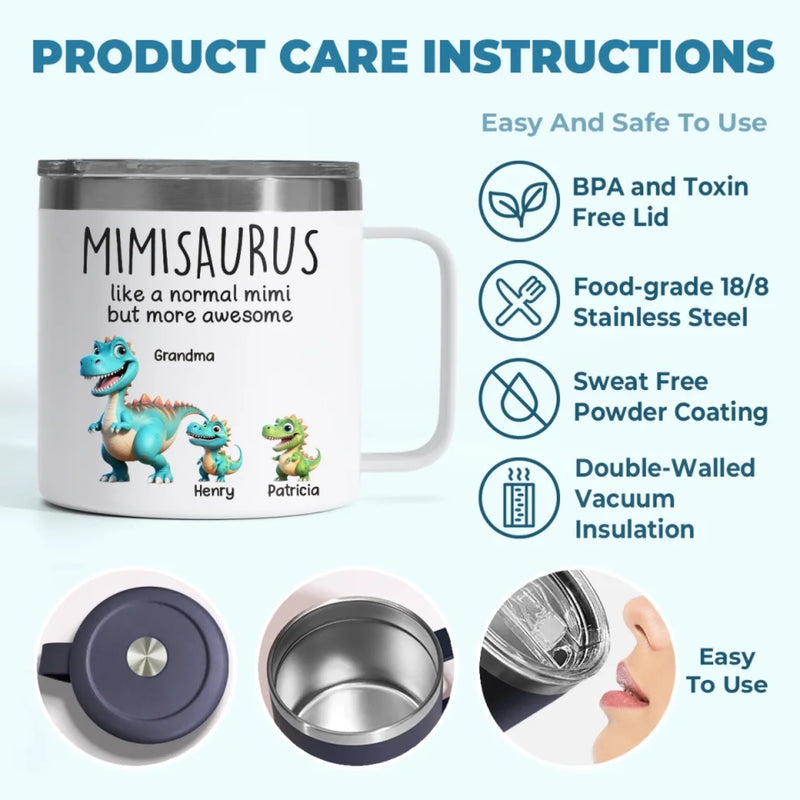 Custom Name Dinosaur Gifts for Grandma - Personalized 14 Oz Tumbler With Handle