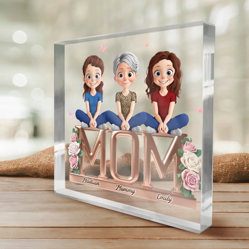 The Heart That Connects Us - Family Personalized Custom Square Shaped Acrylic Plaque - Mother's Day, Gift For Mom, Grandma