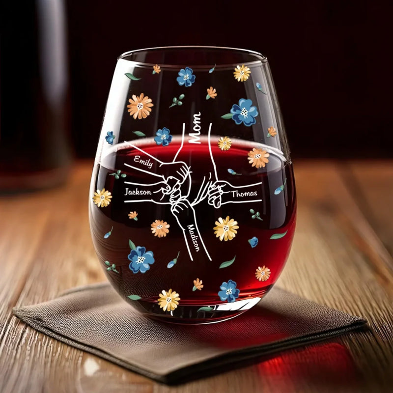 Custom Name Mom Family Gifts - Personalized Wine Glass