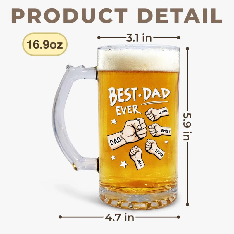 The Best Dad Deserves The Best Cheers - Family Personalized Custom Glass Beer Mug - Father's Day, Gift For Dad, Grandpa