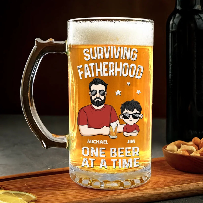 Cheers To Fatherhood - Family Personalized Custom Glass Beer Mug - Father's Day, Gift For Dad, Grandpa