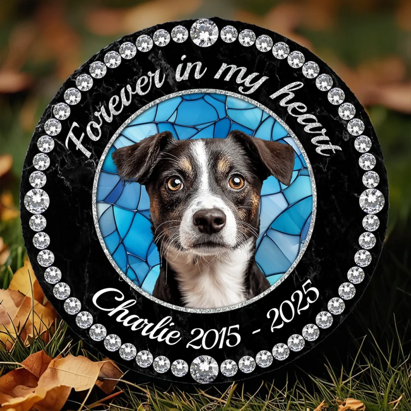 Custom Photo Cherished Forever, Loved Always - Memorial Personalized Custom Round Shaped Stone With Stand - Sympathy Gift For Pet Owners, Pet Lovers