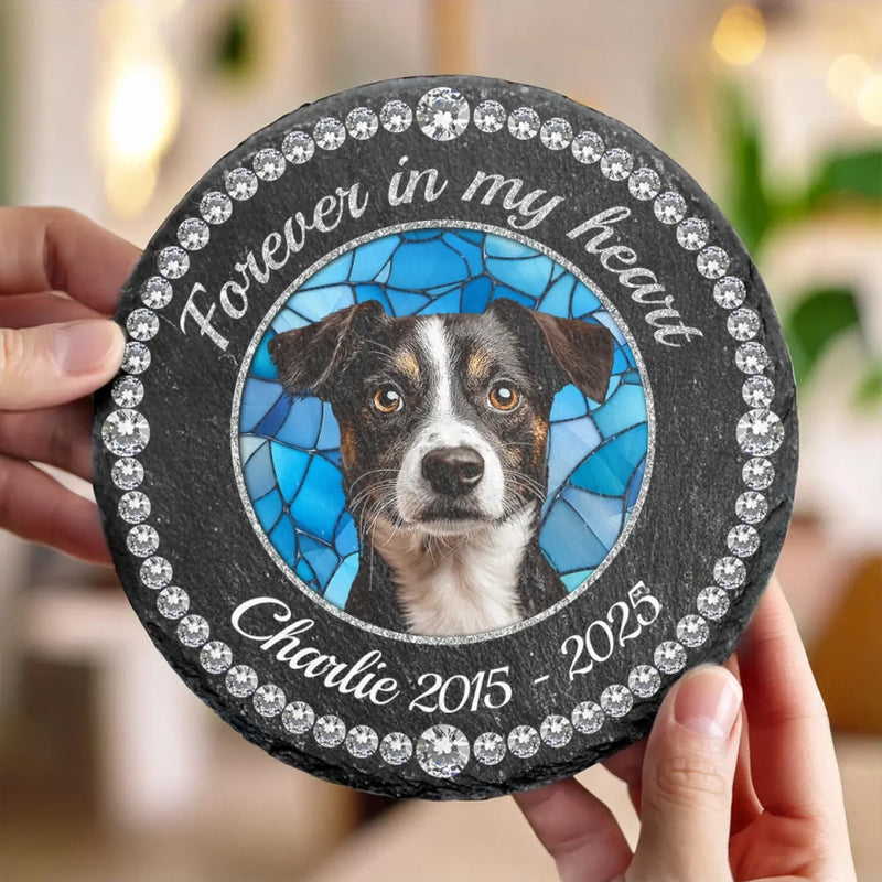 Custom Photo Cherished Forever, Loved Always - Memorial Personalized Custom Round Shaped Stone With Stand - Sympathy Gift For Pet Owners, Pet Lovers
