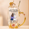 The Love Between Mother And Daughter Is Forever - Family Personalized Custom Enamel Flower Tea Cup With Lid & Spoon - Mother's Day, Gift For Mom