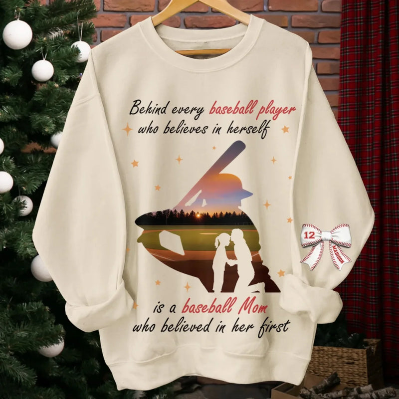 Every Baseball Star Shines With A Mom's Love - Family Personalized Custom Unisex Sweatshirt, Hoodie With Design On Sleeve - Mother's Day, Gift For Mom, Sport Lovers, Sport Players