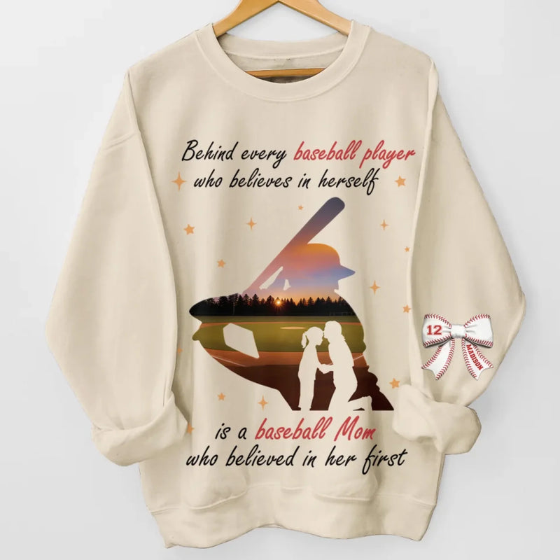Every Baseball Star Shines With A Mom's Love - Family Personalized Custom Unisex Sweatshirt, Hoodie With Design On Sleeve - Mother's Day, Gift For Mom, Sport Lovers, Sport Players
