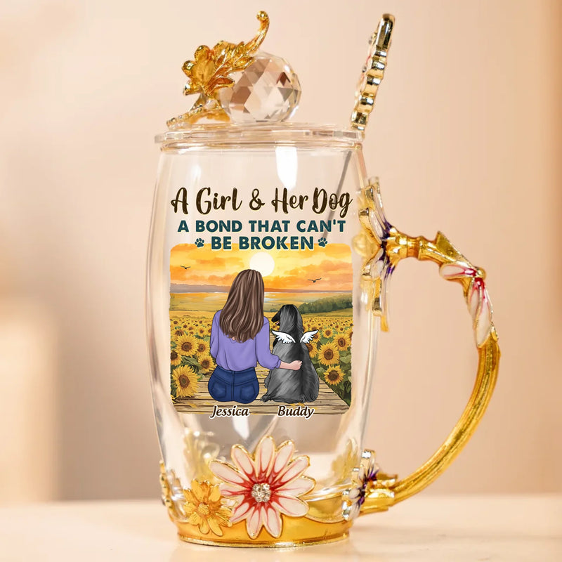 A Bond That Can't Be Broken - Dog Personalized Custom Enamel Flower Tea Cup With Lid & Spoon - Mother's Day, Gift For Pet Owners, Pet Lovers
