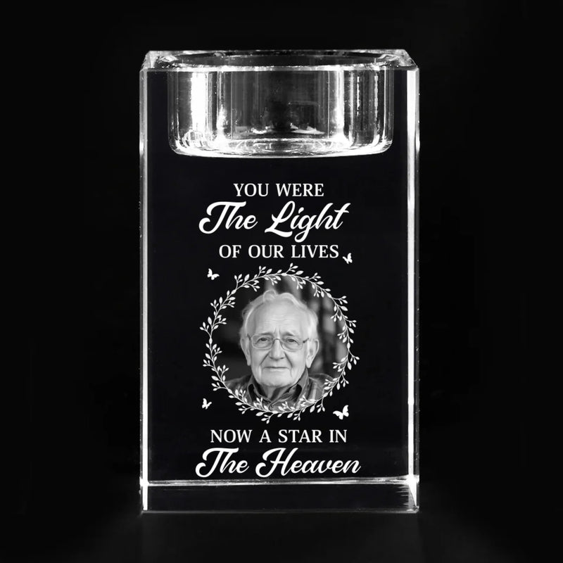 Custom Photo Love Leaves A Memory That Time Cannot Erase - Memorial Personalized Custom 3D Crystal Photo Laser Engraved, Crystal Candle Holder - Sympathy Gift For Family Members