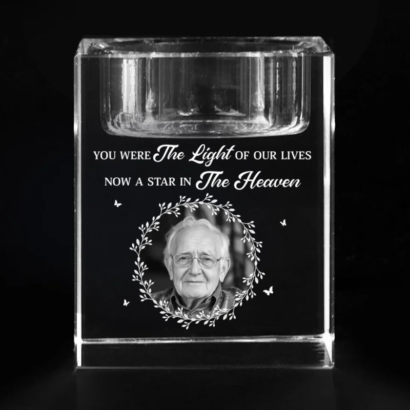 Custom Photo Love Leaves A Memory That Time Cannot Erase - Memorial Personalized Custom 3D Crystal Photo Laser Engraved, Crystal Candle Holder - Sympathy Gift For Family Members