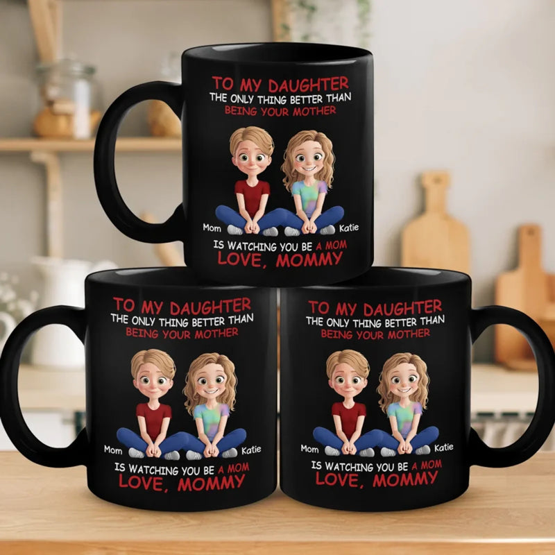 Bonded By Heart, United By Love - Family Personalized Custom Black Mug - Mother's Day, Gift For Mom, Daughter