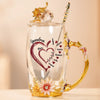 Grandma’s Heart Overflows With Love - Family Personalized Custom Enamel Flower Tea Cup With Lid & Spoon - Mother's Day, Gift For Mom, Grandma