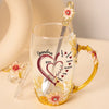 Grandma’s Heart Overflows With Love - Family Personalized Custom Enamel Flower Tea Cup With Lid & Spoon - Mother's Day, Gift For Mom, Grandma