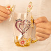 Grandma’s Heart Overflows With Love - Family Personalized Custom Enamel Flower Tea Cup With Lid & Spoon - Mother's Day, Gift For Mom, Grandma